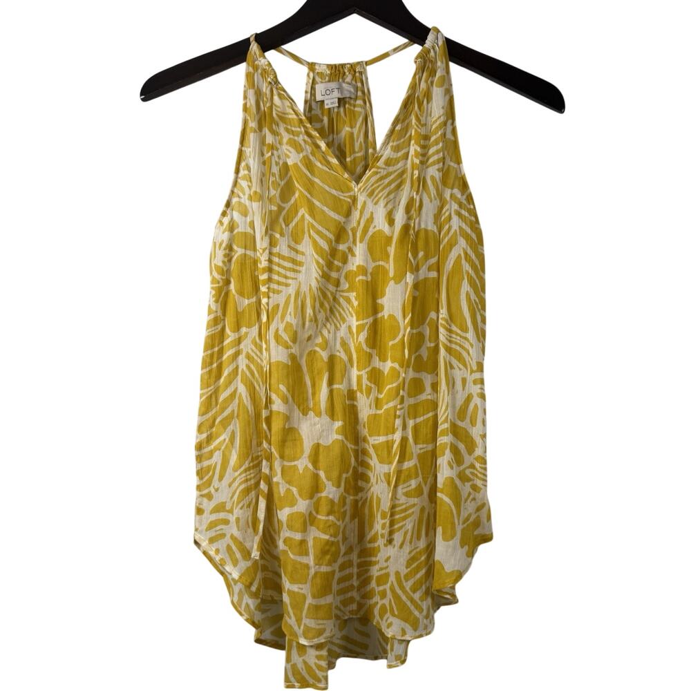 Ann Taylor Halter Top Womens X-Small Summer Yellow Tropical Lightweight Boho